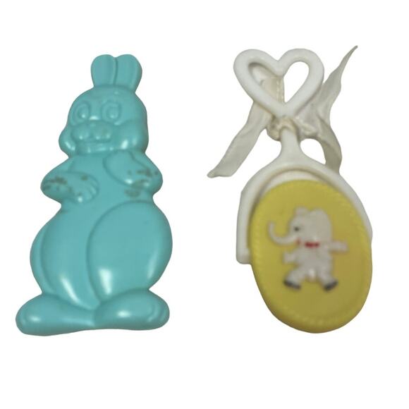 Set of 2 VIntage Plastic Shaker Elephant and Bunny Rabbit Baby Rattles Toys - Picture 1 of 3